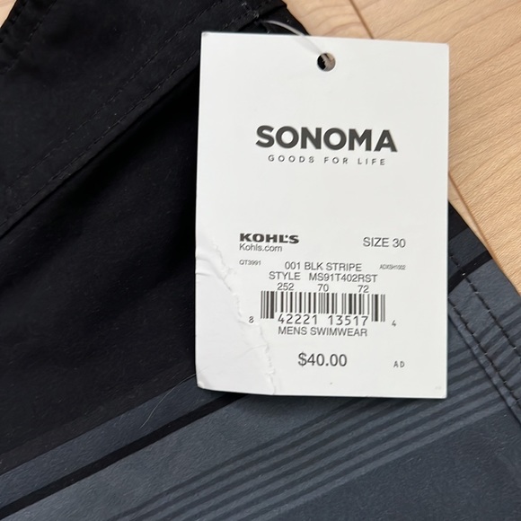 NWT Mens Size 30 Gray / Black Swim Trunks - Picture 2 of 3